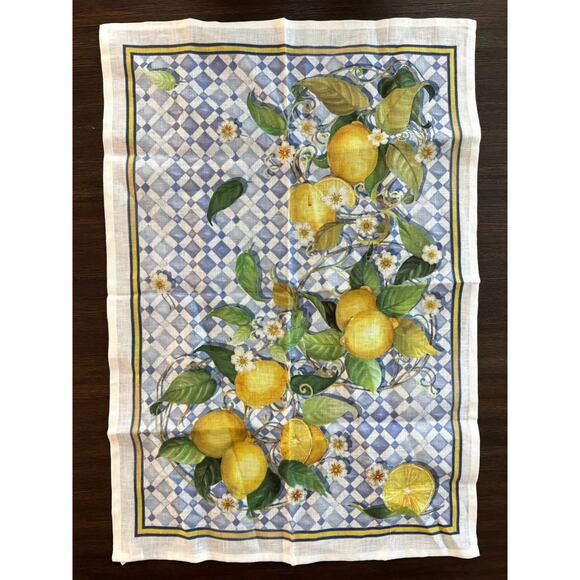 Linen Kitchen Tea Towel Lemon Tessitura Toscana Telerie Made in Italy - Picture 2 of 7